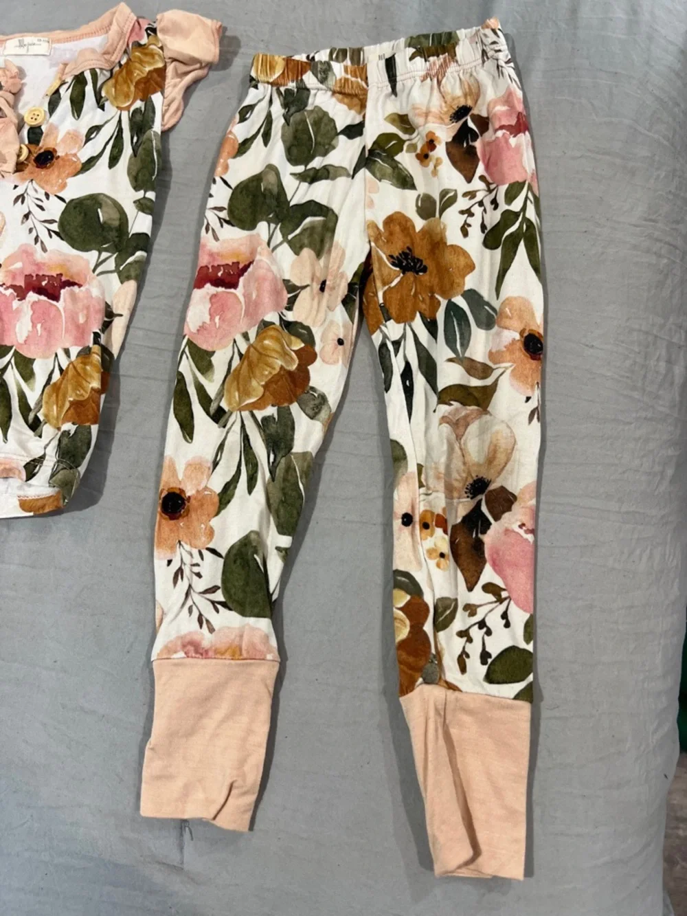 Boutique Floral Pajama Set in White, Pink, Green, and Brown